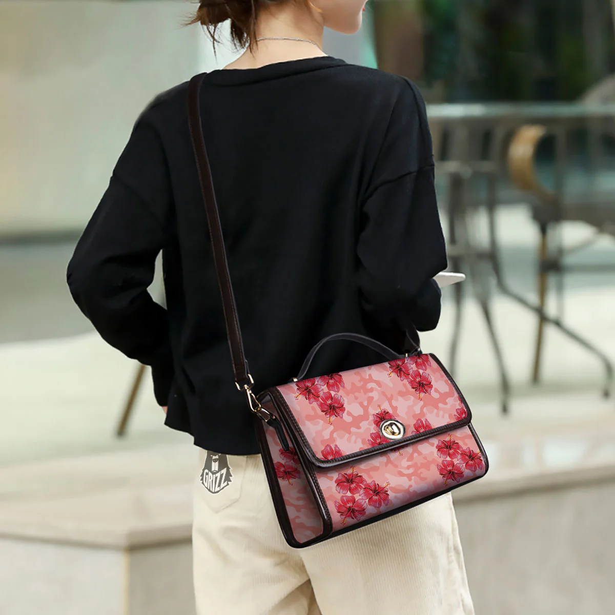Camouflage Pink Hibiscus Flower Print Pattern Women's Satchel Bag - Image 3