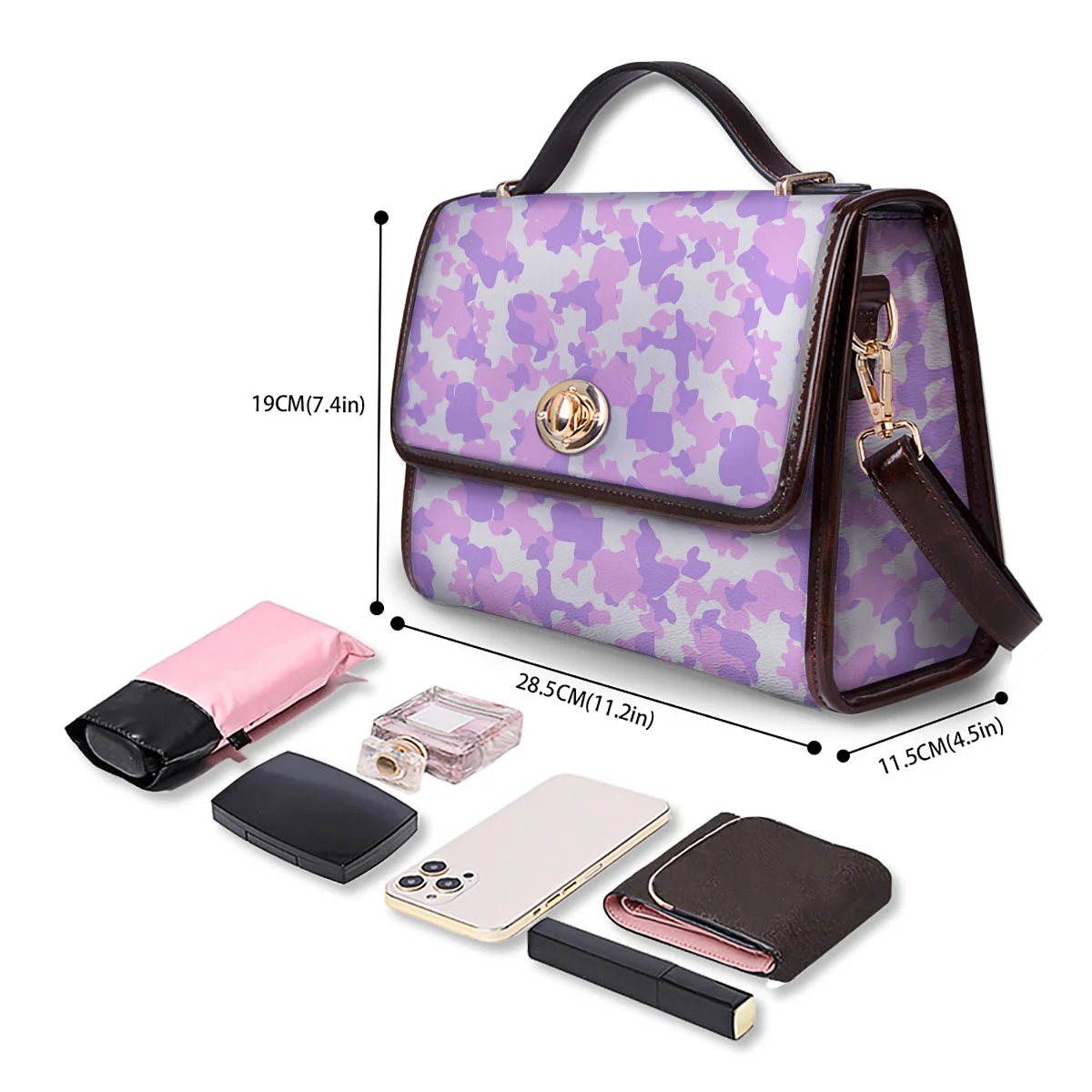Camouflage Purple Pastel Print Women's Satchel Bag - Image 4