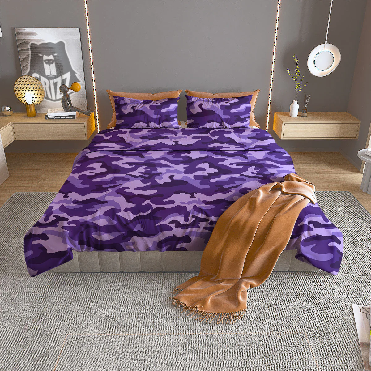 Camouflage Purple Print Pattern Duvet Cover Bedding Set
