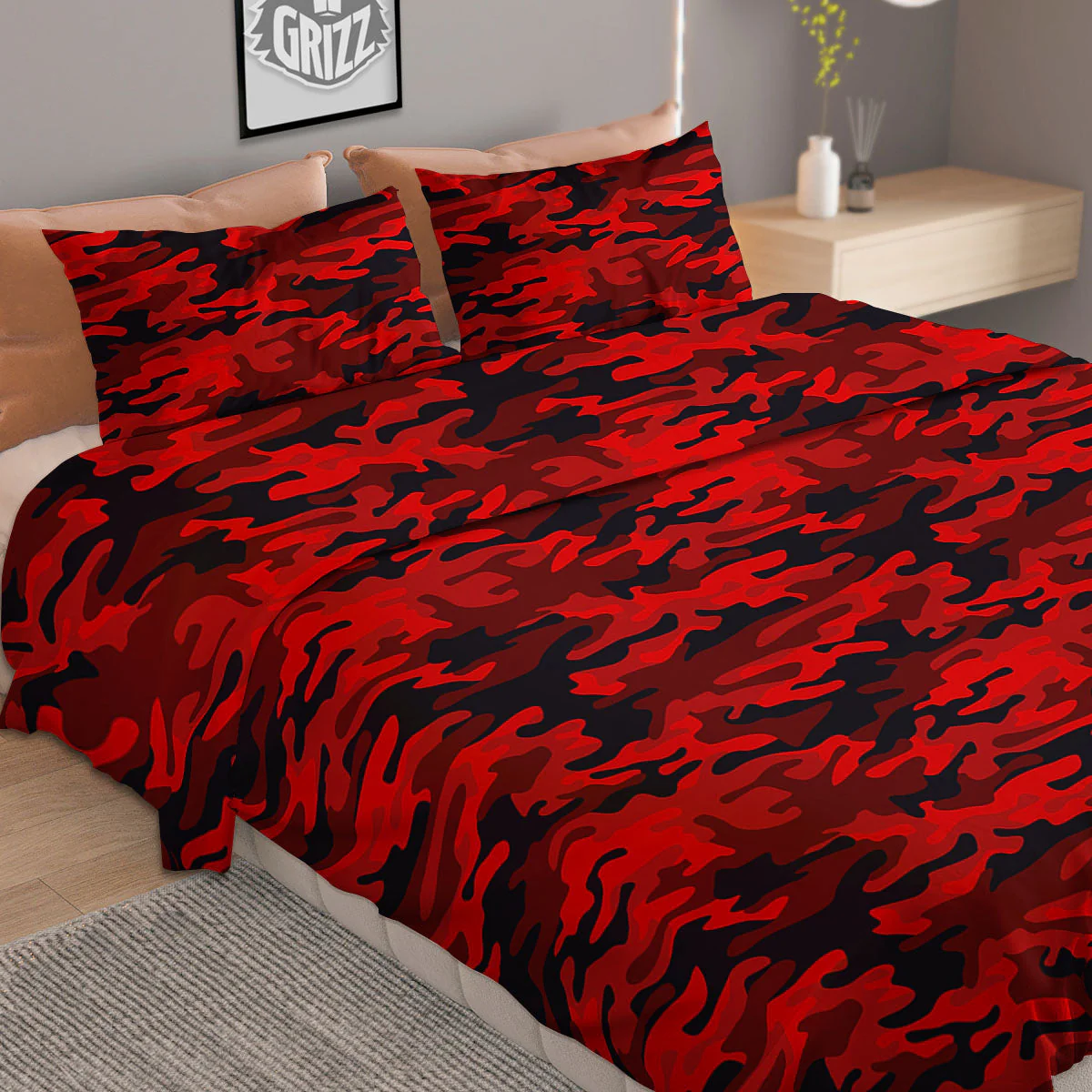 Camouflage Red And Black Print Duvet Cover Bedding Set - Image 2