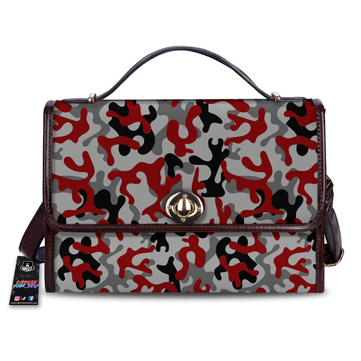 Camouflage Red Grey Print Pattern Women's Satchel Bag