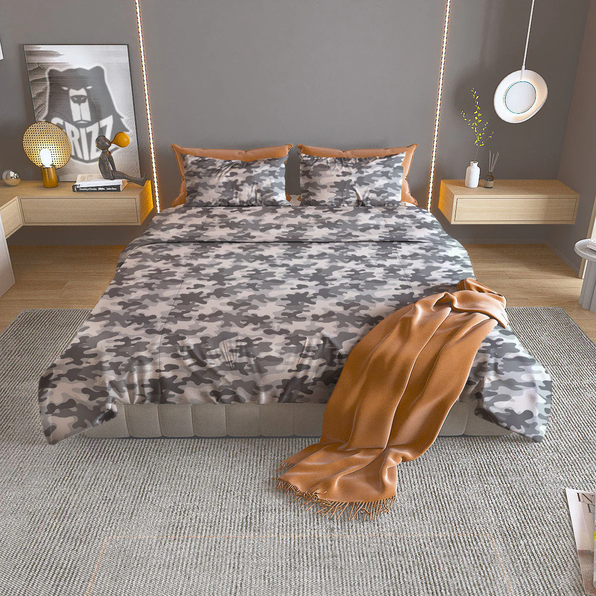 Camouflage White And Grey Print Duvet Cover Bedding Set