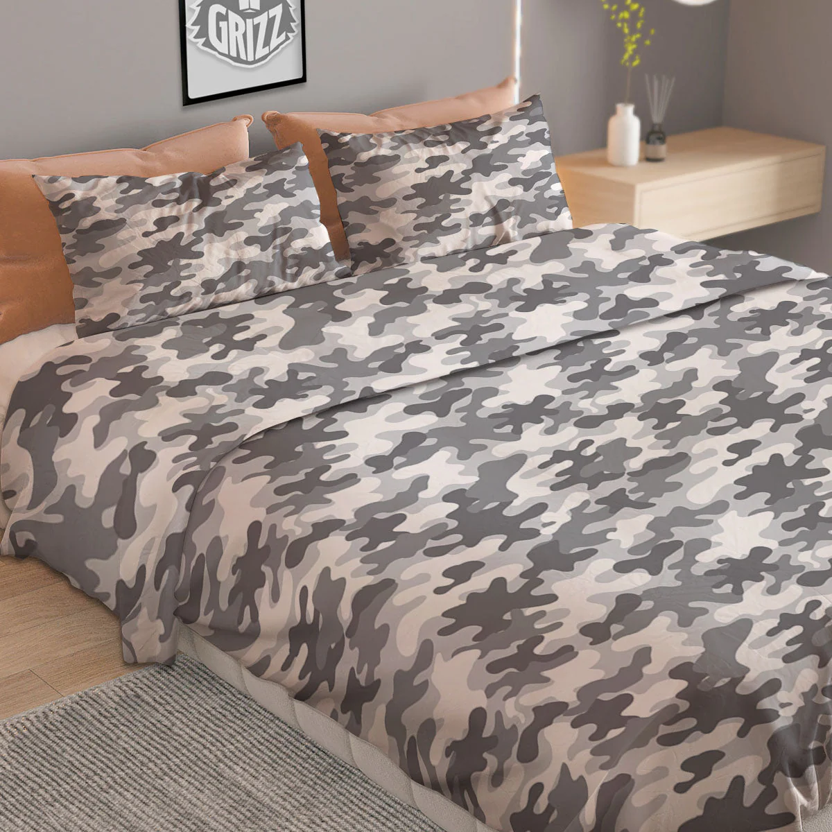 Camouflage White And Grey Print Duvet Cover Bedding Set - Image 2