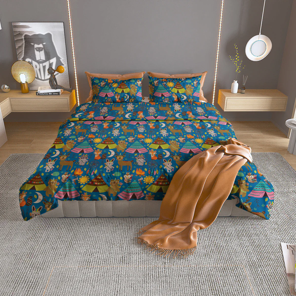 Camping Animal Print Pattern Duvet Cover Bedding Set