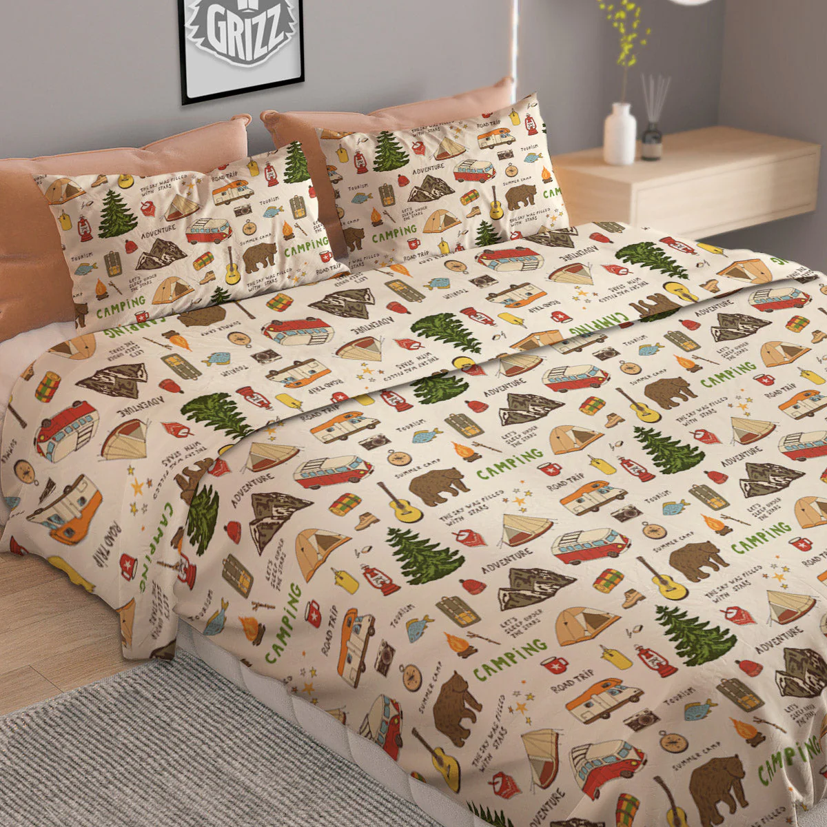 Camping Cartoon Print Pattern Duvet Cover Bedding Set - Image 2
