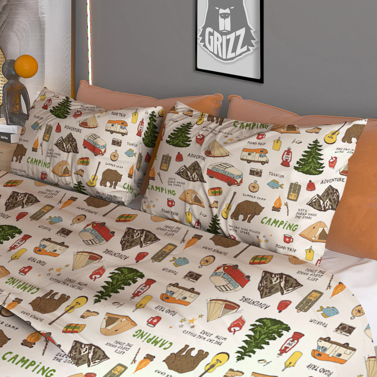 Camping Cartoon Print Pattern Duvet Cover Bedding Set - Image 3