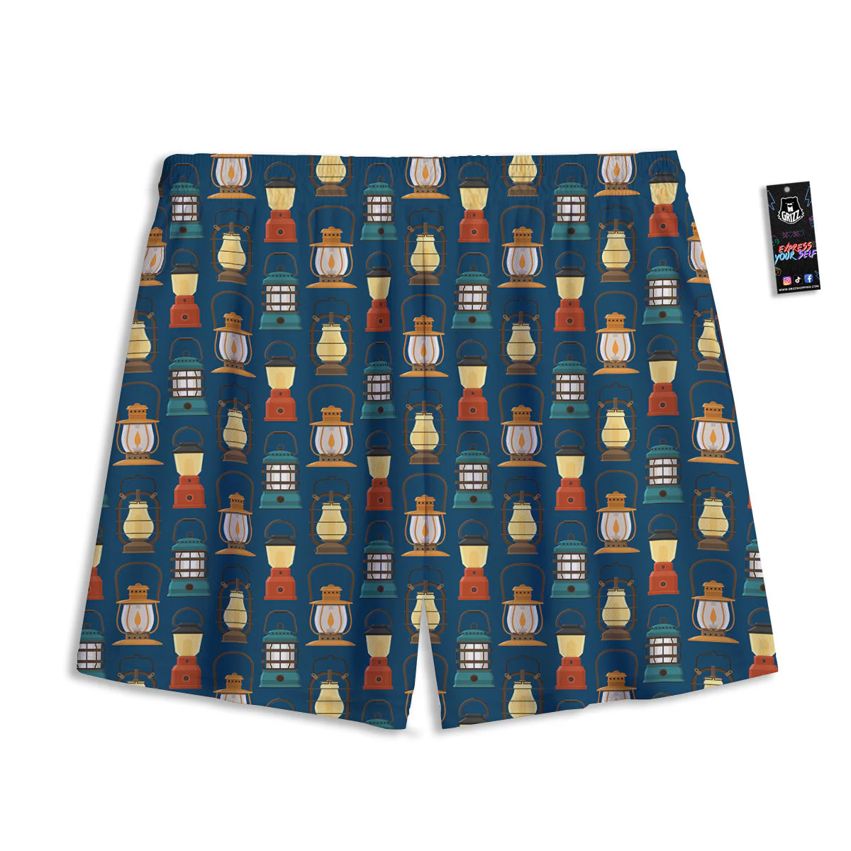 Camping Lantern Vintage Print Pattern Mesh Shorts - Image 2