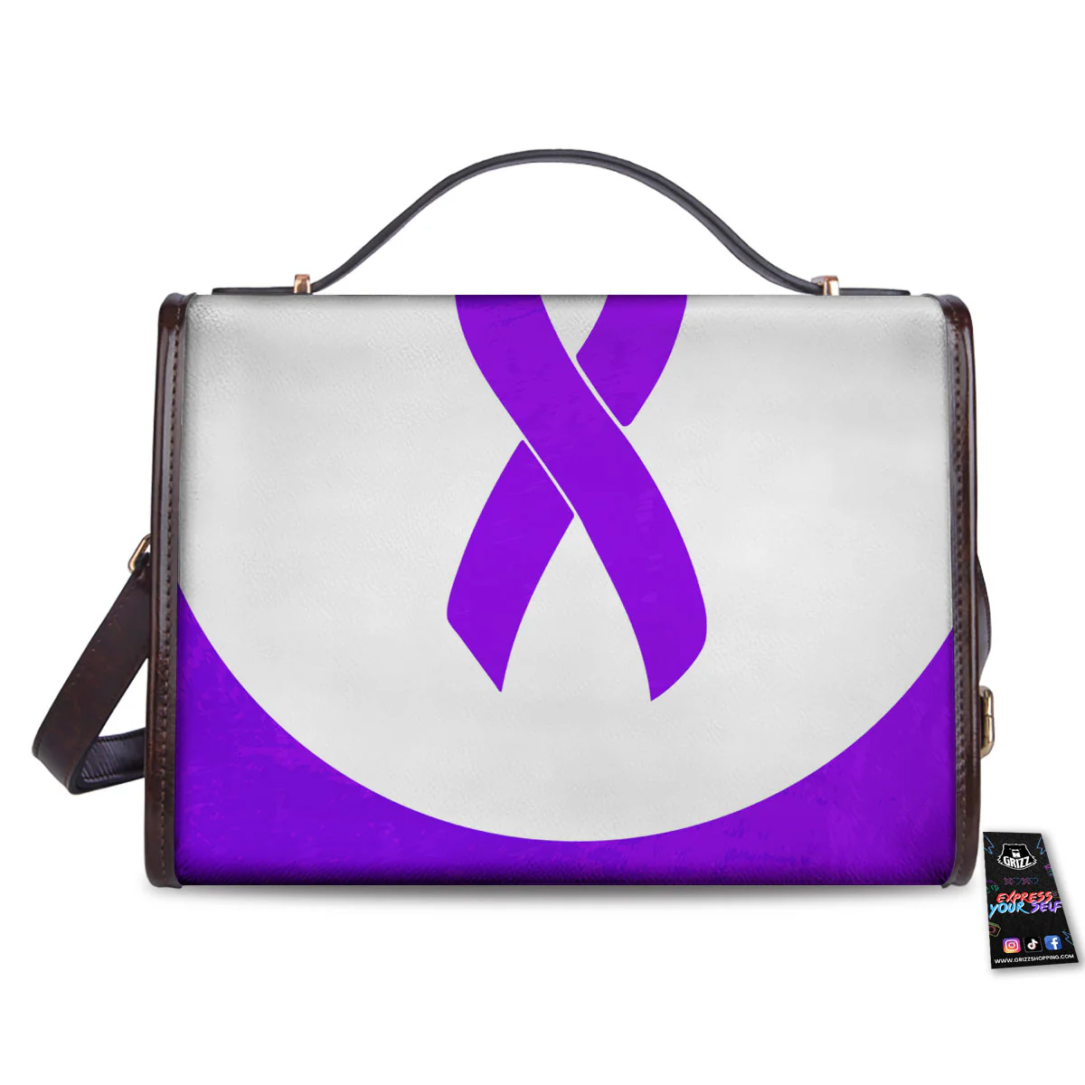 Cancer Awareness Ribbon Purple Print Women's Satchel Bag - Image 2