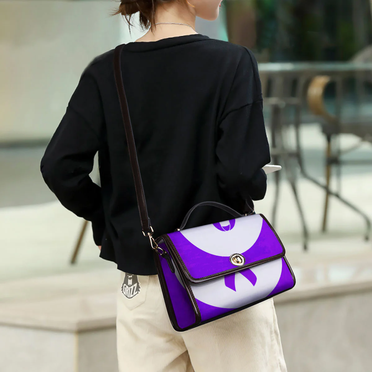 Cancer Awareness Ribbon Purple Print Women's Satchel Bag - Image 3