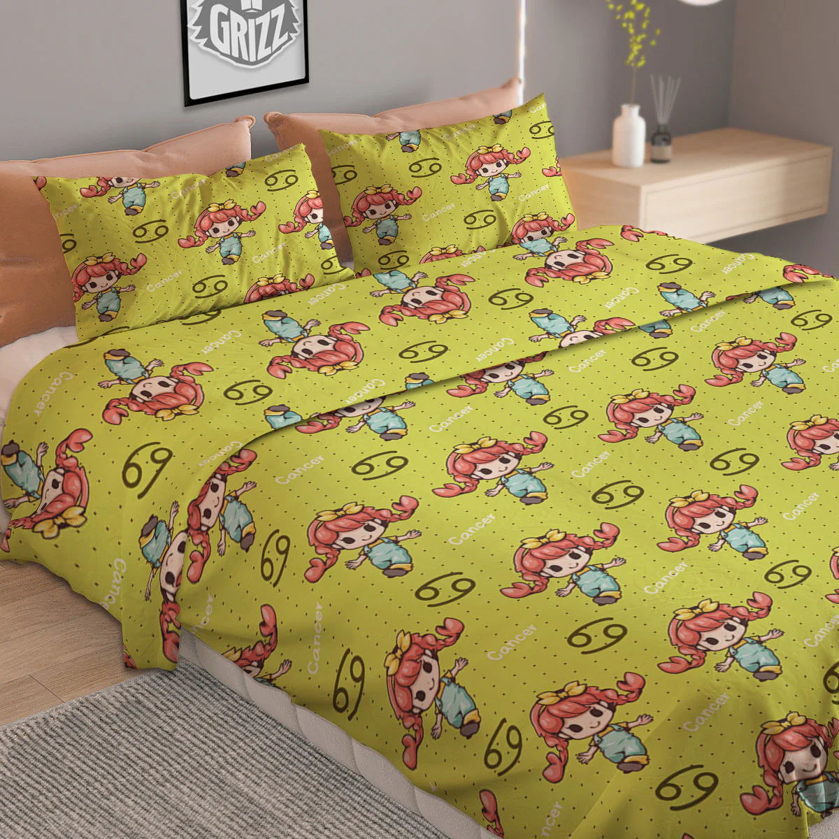Cancer Cute Cartoon Print Pattern Duvet Cover Bedding Set - Image 2