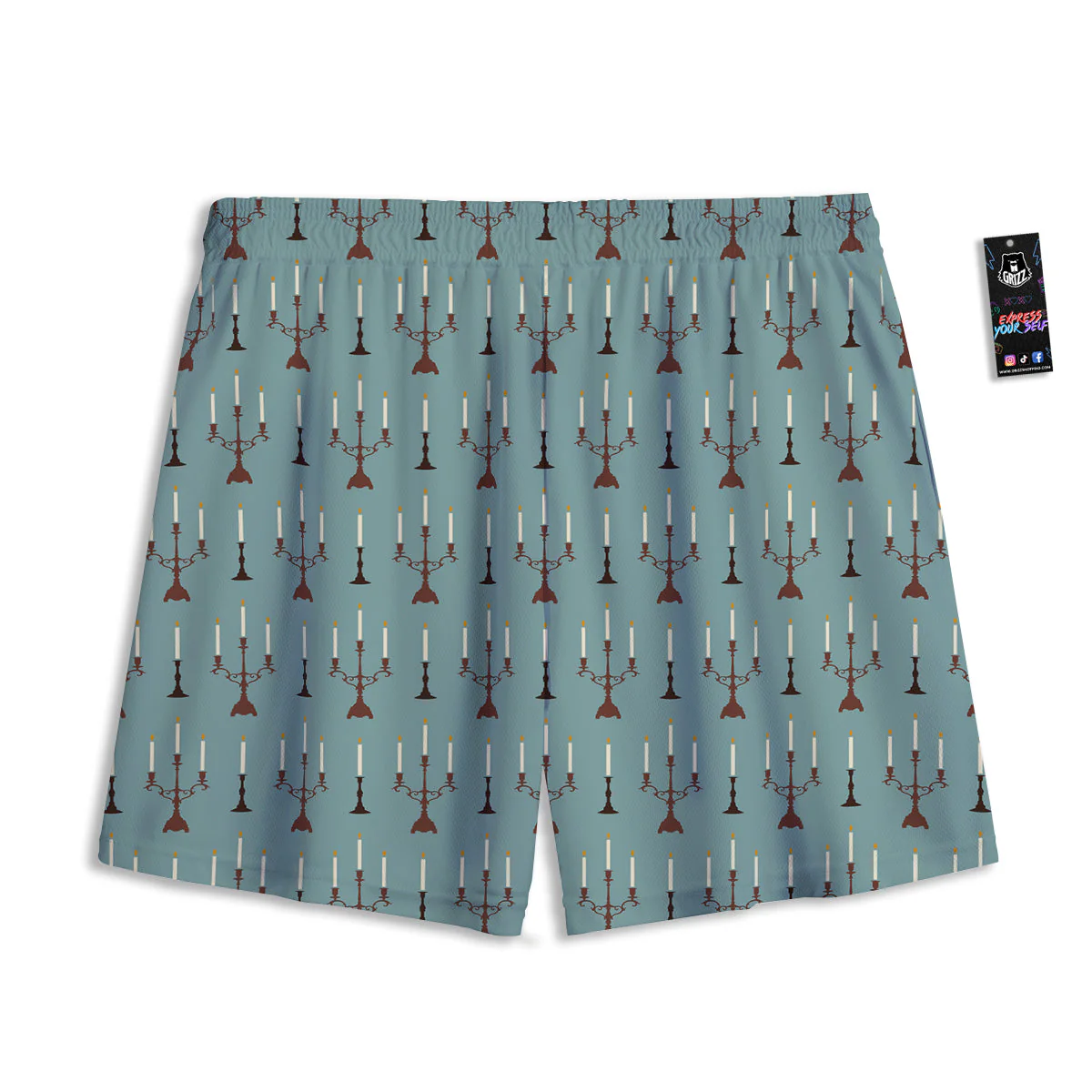 Candle Vintage Print Pattern Mesh Shorts - Image 2