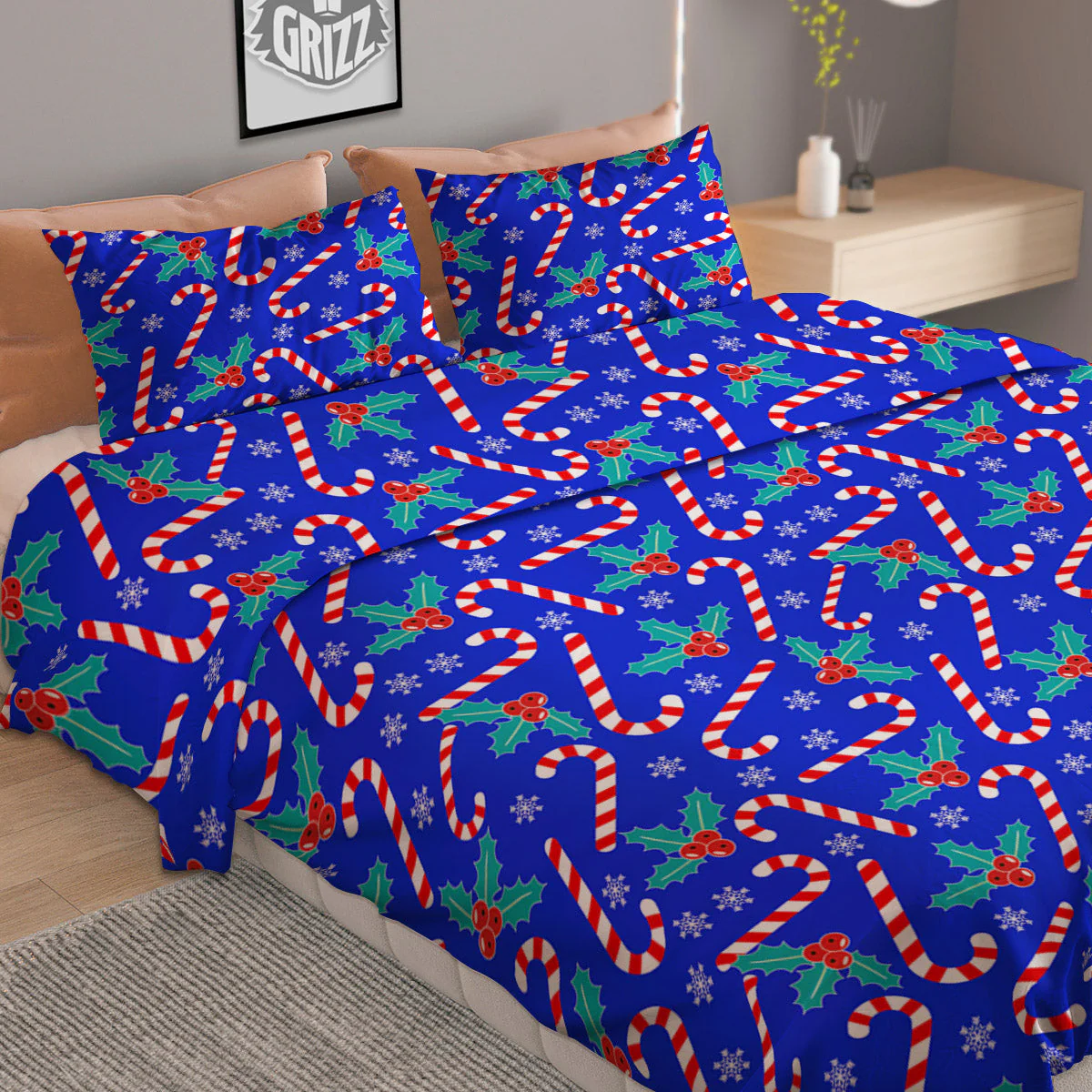 Candy And Christmas Berry Print Pattern Duvet Cover Bedding Set - Image 2