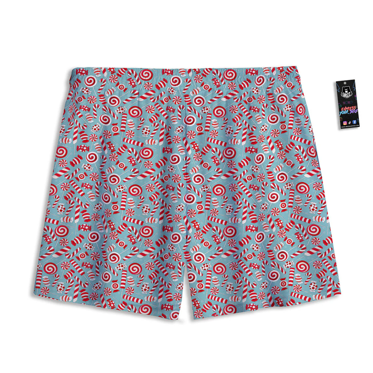 Candy Cane Christmas Print Pattern Mesh Shorts - Image 2