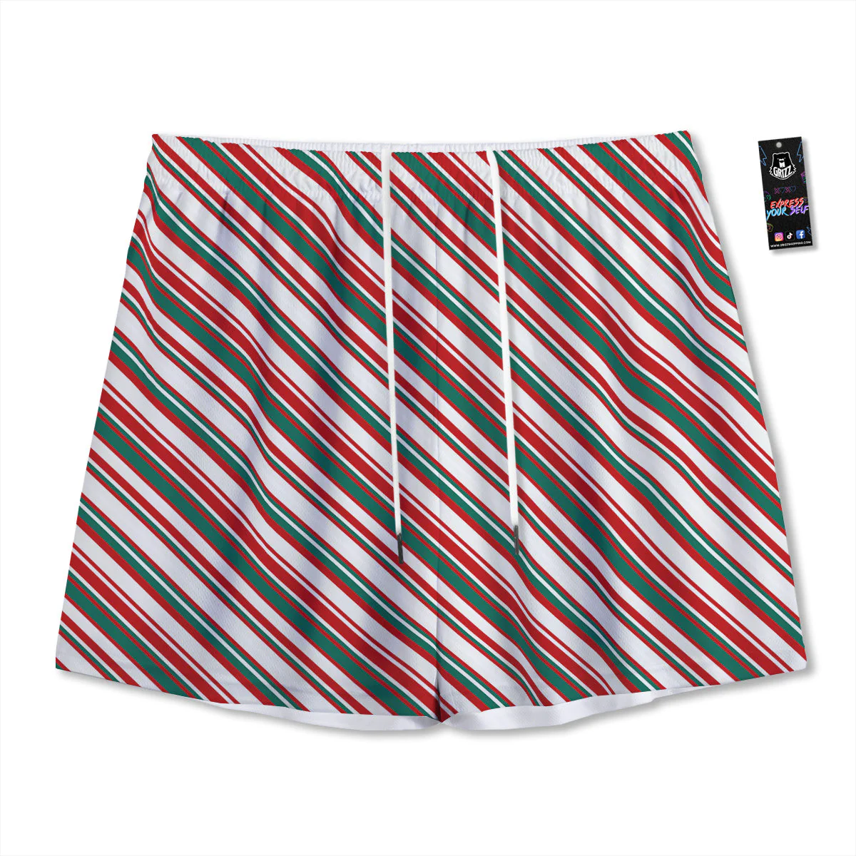 Candy Cane Stripe Christmas Print Mesh Shorts
