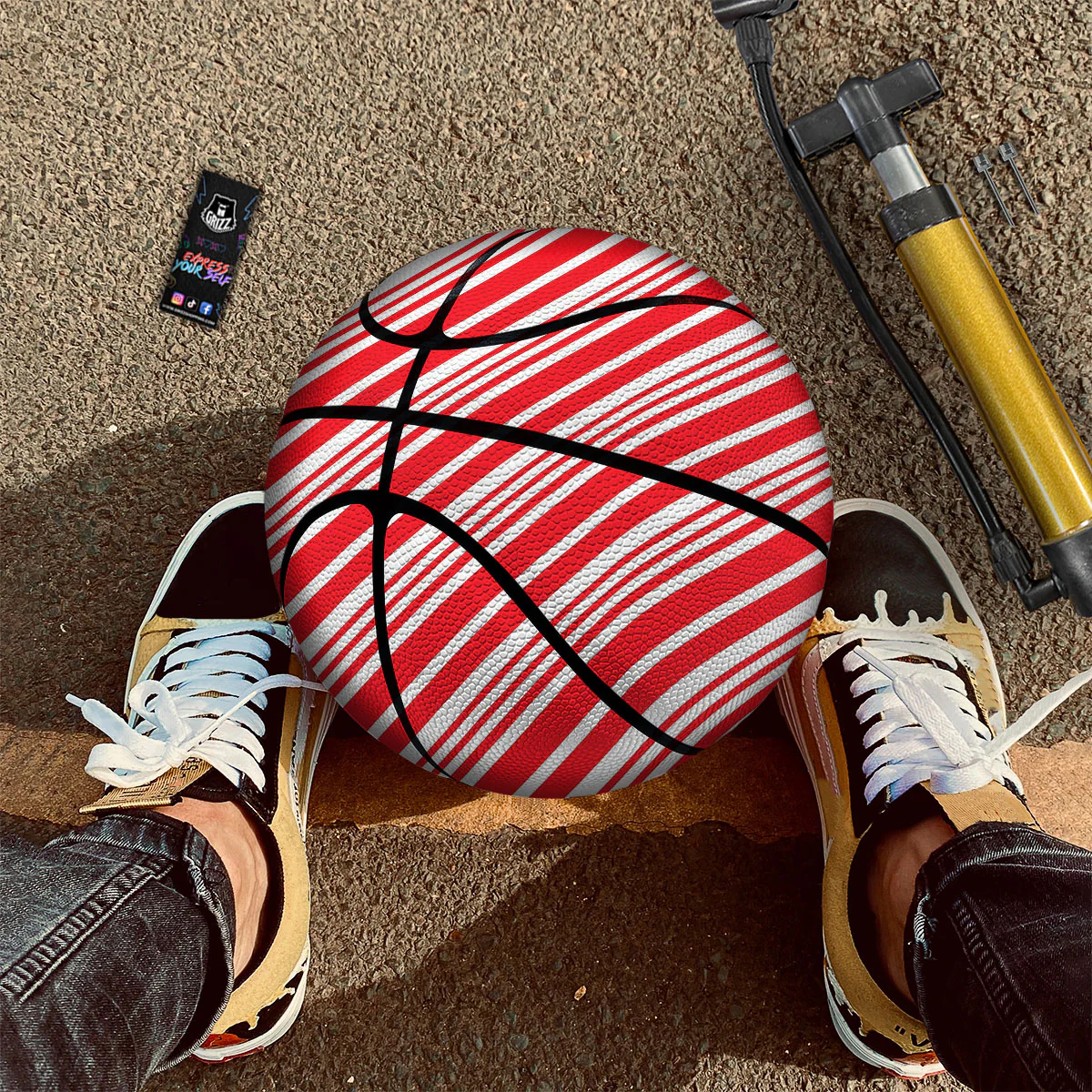 Candy Cane Stripe White And Red Print Basketball - Image 2