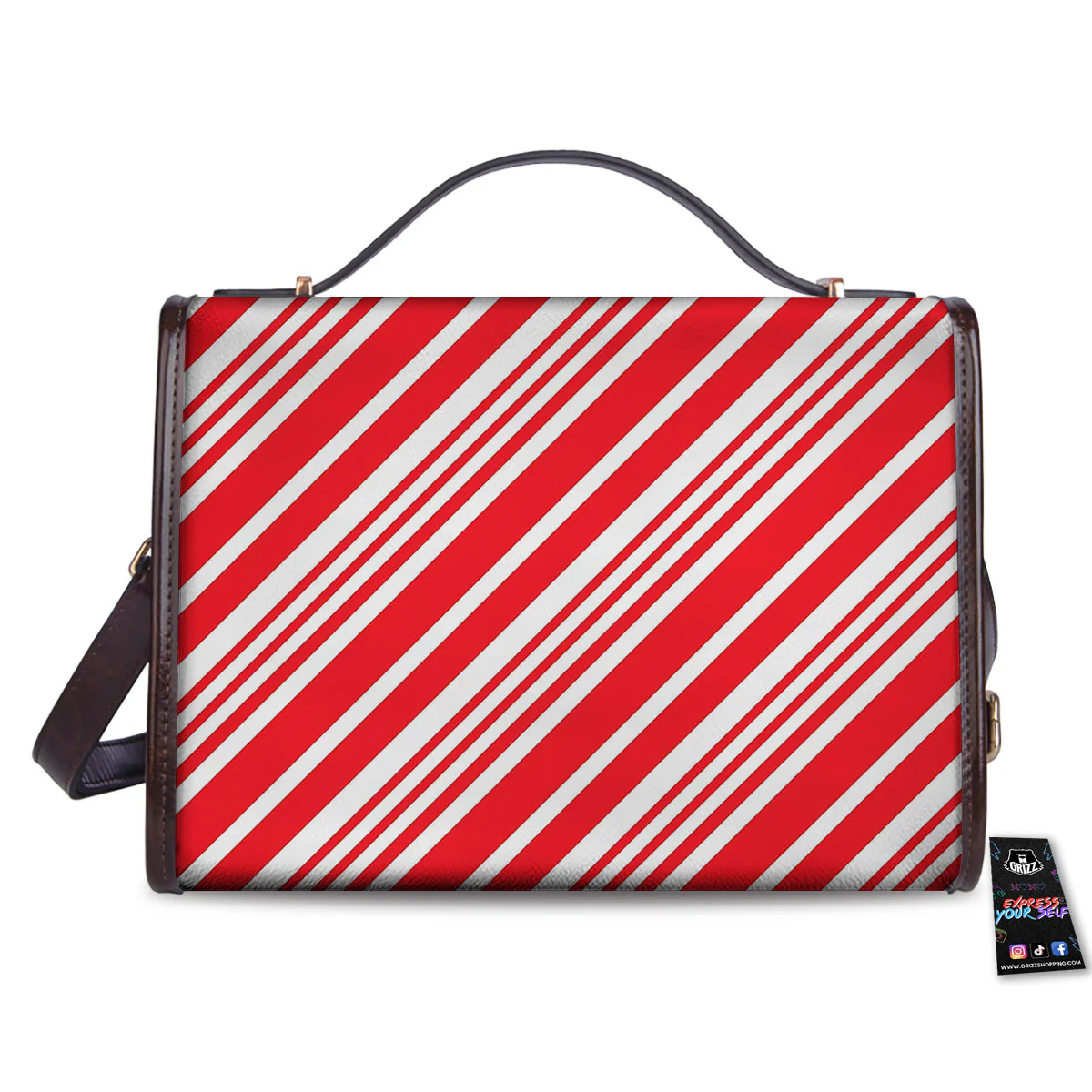 Candy Cane Stripe White And Red Print Women's Satchel Bag - Image 2