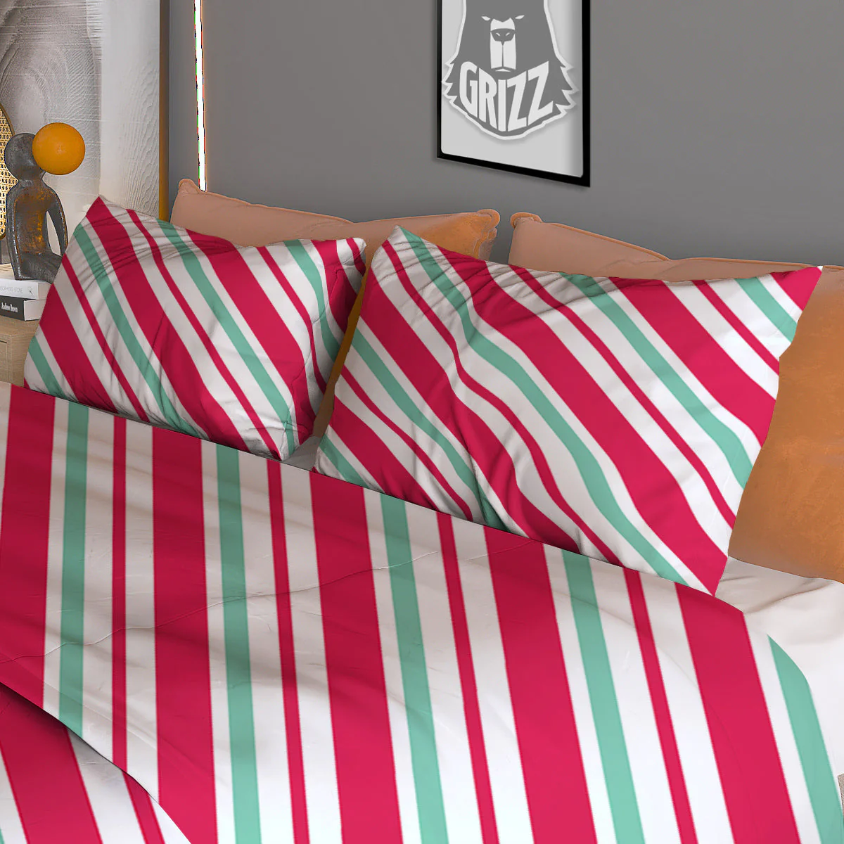 Candy Cane Striped Christmas Print Duvet Cover Bedding Set - Image 3