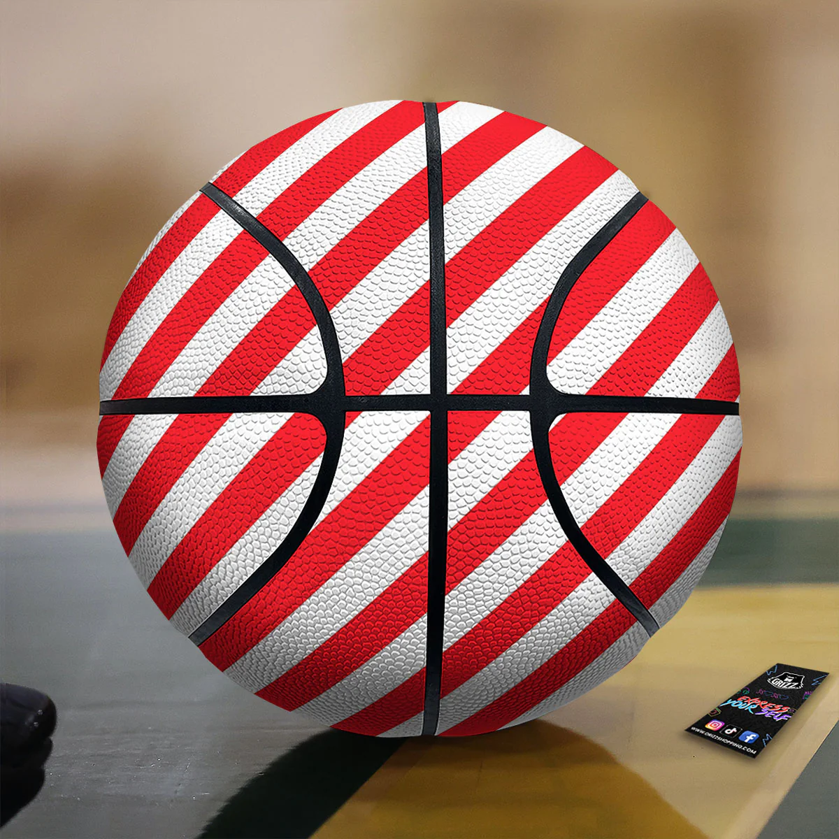 Candy Cane Striped White And Red Print Basketball