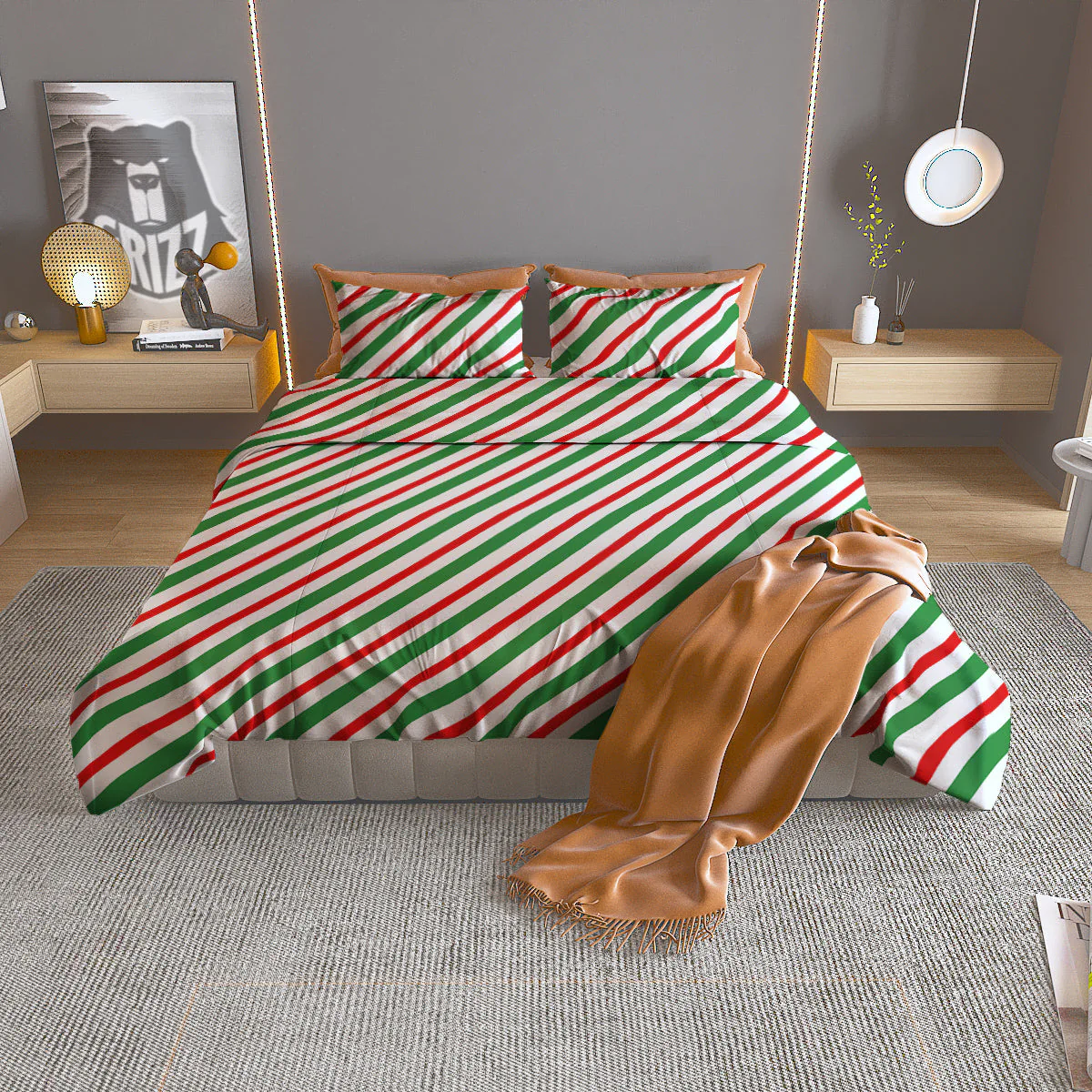 Candy Cane Stripes Christmas Print Duvet Cover Bedding Set
