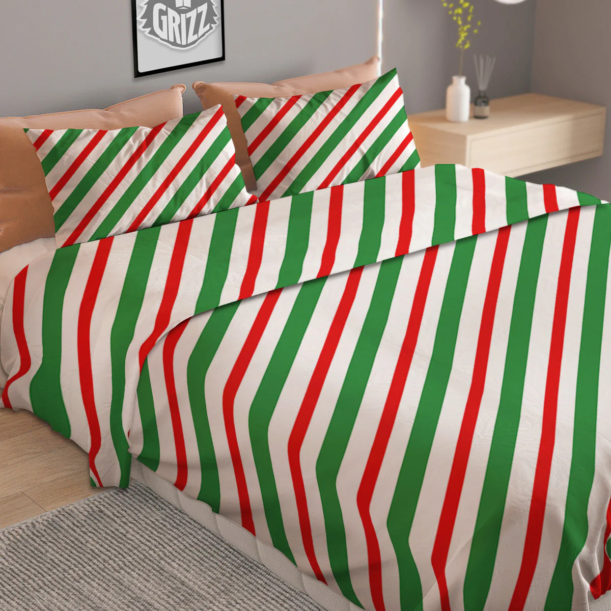 Candy Cane Stripes Christmas Print Duvet Cover Bedding Set - Image 2