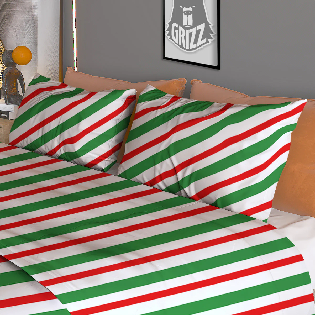 Candy Cane Stripes Christmas Print Duvet Cover Bedding Set - Image 3