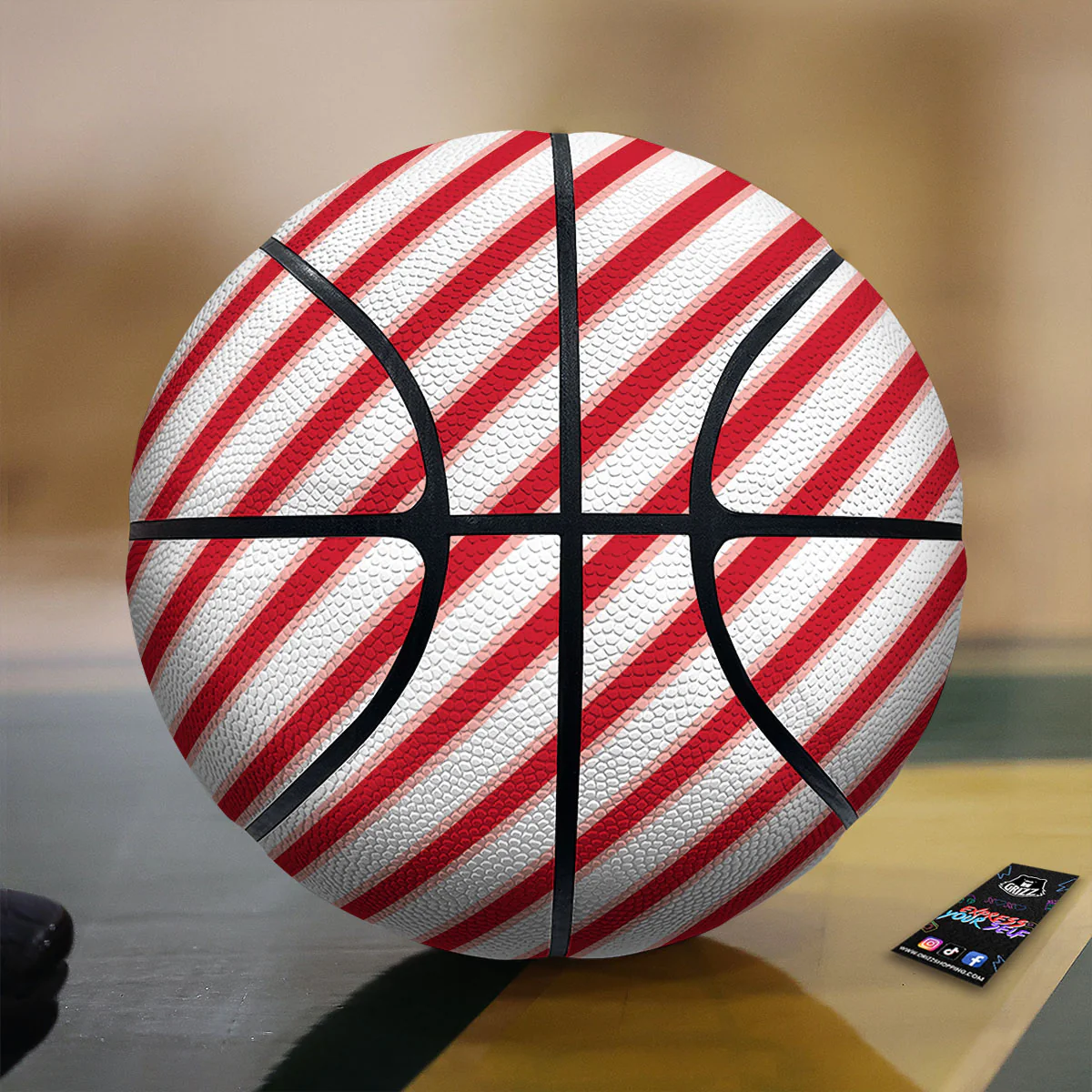 Candy Cane Stripes White And Red Print Basketball