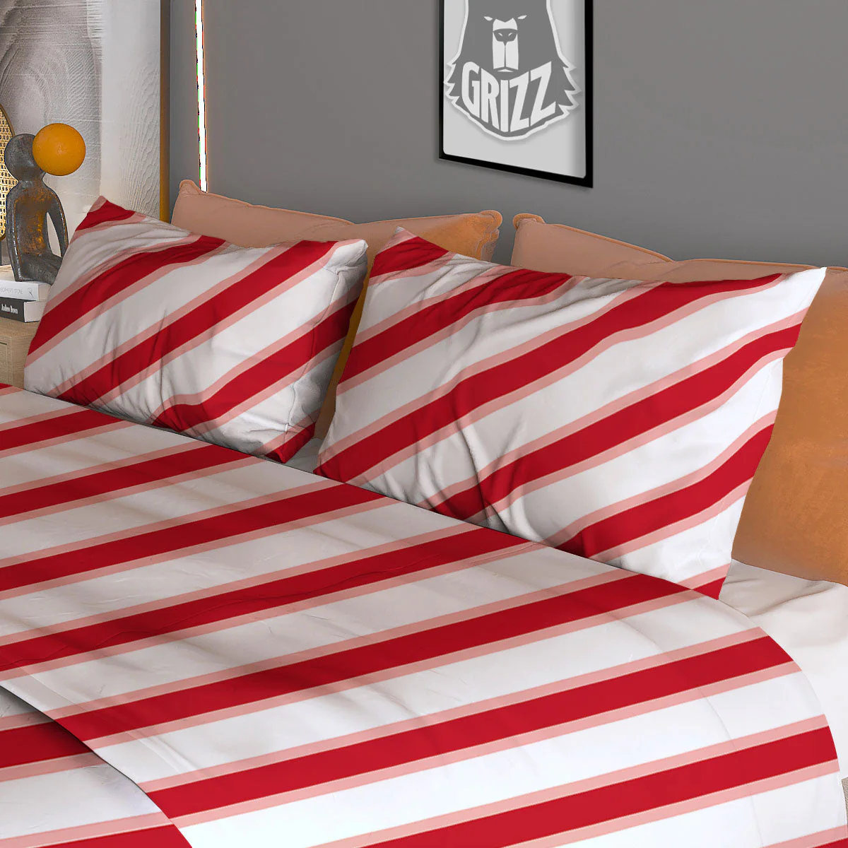 Candy Cane Stripes White And Red Print Duvet Cover Bedding Set - Image 3
