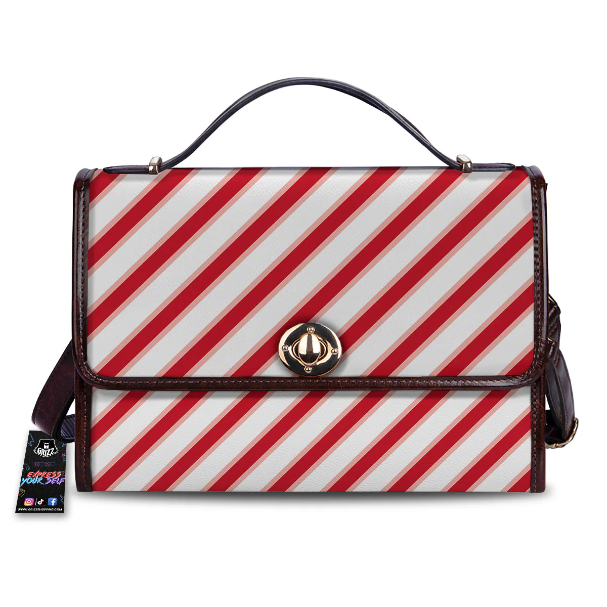 Candy Cane Stripes White And Red Print Women's Satchel Bag