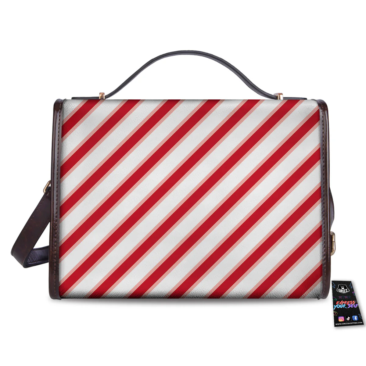 Candy Cane Stripes White And Red Print Women's Satchel Bag - Image 2