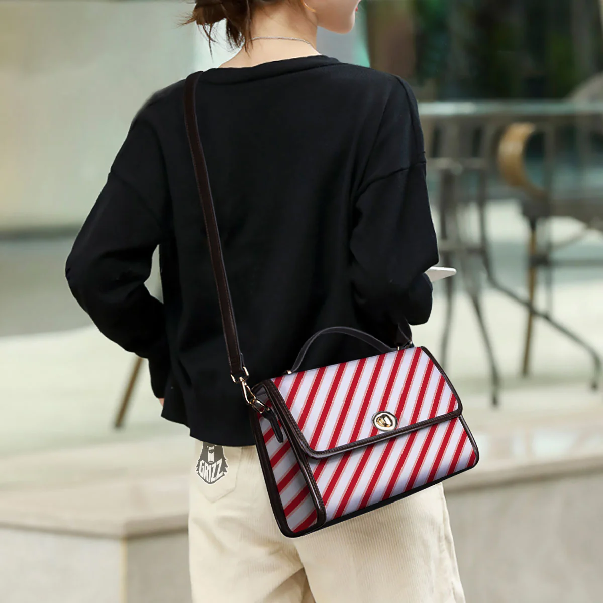 Candy Cane Stripes White And Red Print Women's Satchel Bag - Image 3