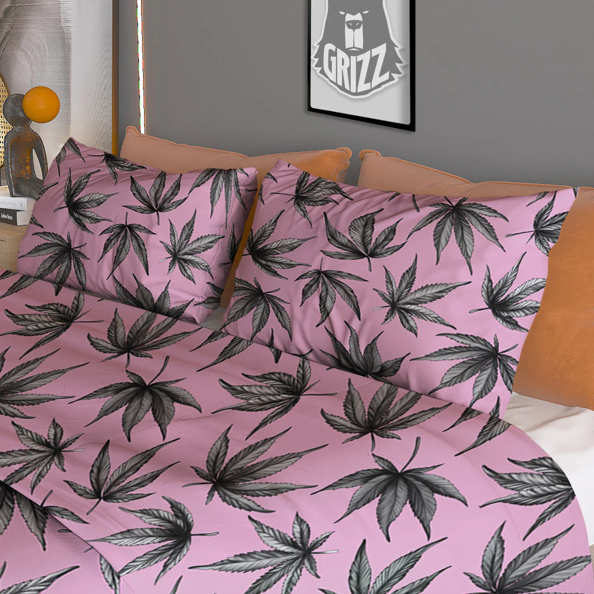 Cannabis Leaf Pink And Green Print Duvet Cover Bedding Set - Image 3