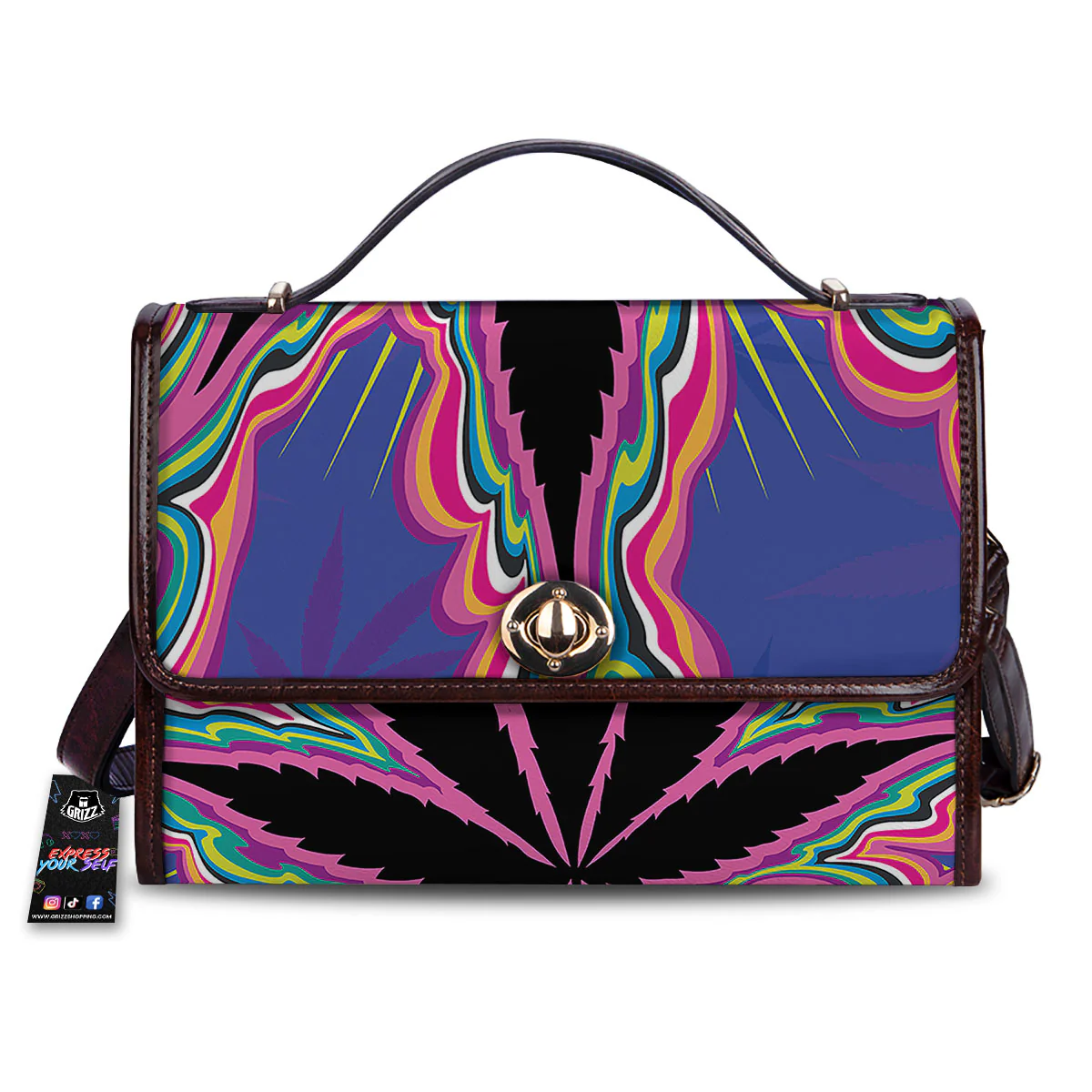 Cannabis Leaf Psychedelic Print Women's Satchel Bag