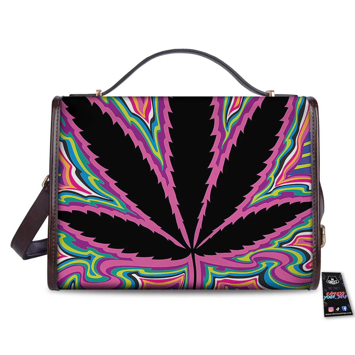 Cannabis Leaf Psychedelic Print Women's Satchel Bag - Image 2