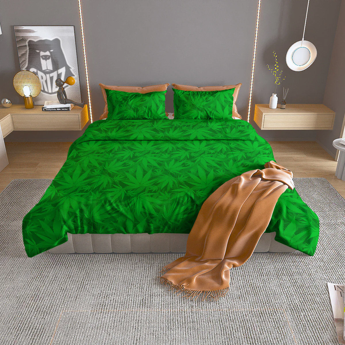 Cannabis Leaves Print Pattern Duvet Cover Bedding Set