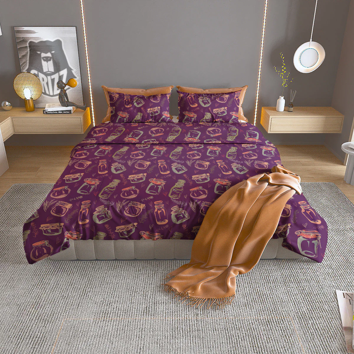 Canning Doodle Print Pattern Duvet Cover Bedding Set