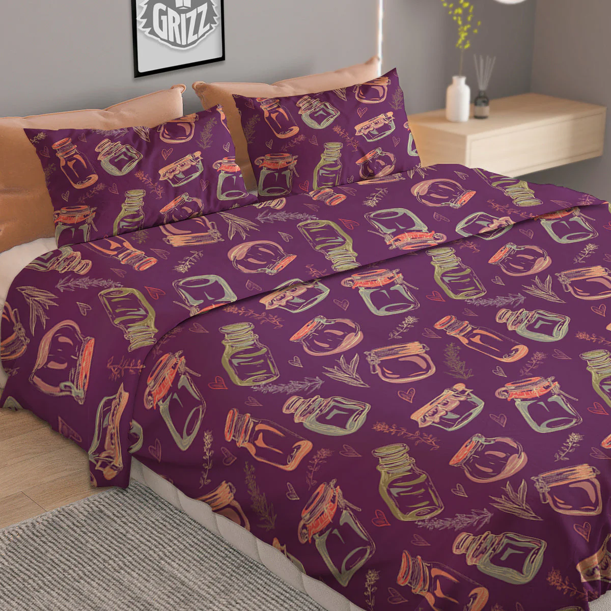Canning Doodle Print Pattern Duvet Cover Bedding Set - Image 2