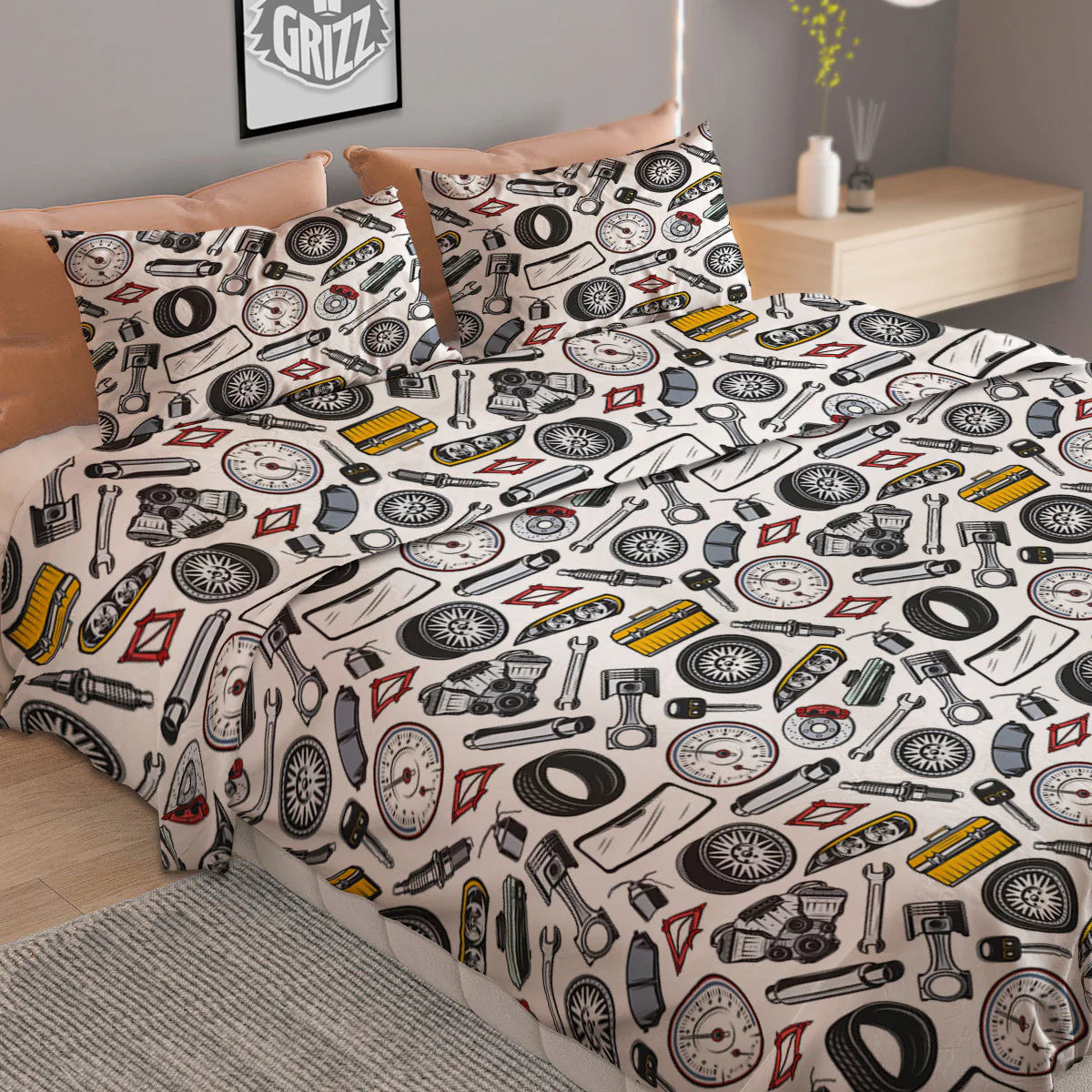 Car Vehicle Accessories Print Pattern Duvet Cover Bedding Set - Image 2