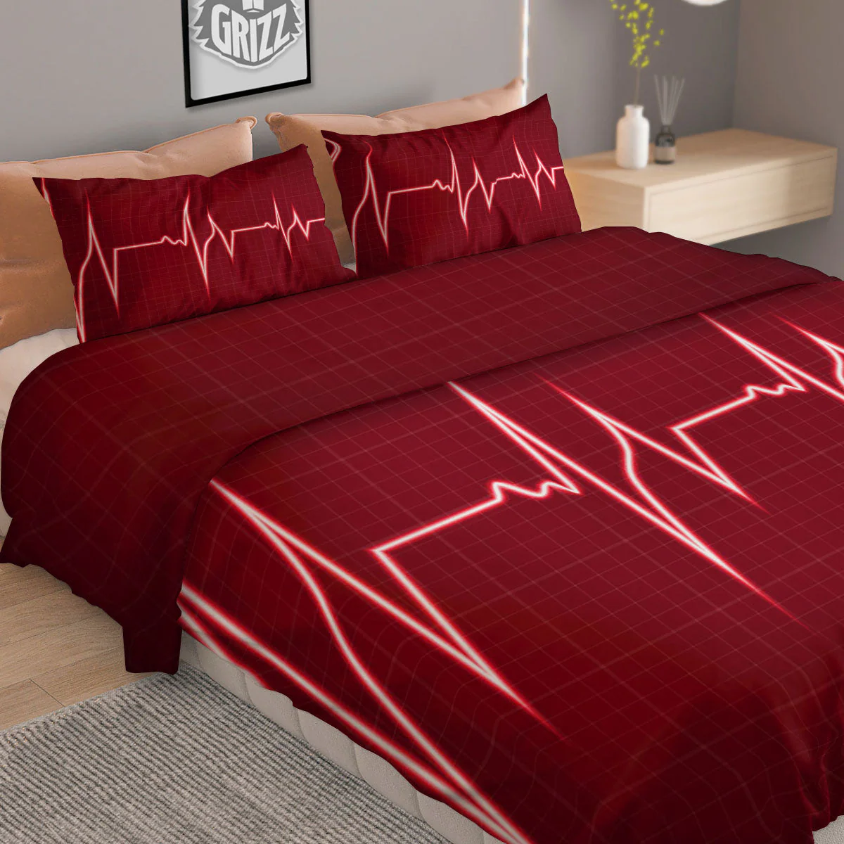 Cardiogram Heartbeat Print Duvet Cover Bedding Set - Image 2