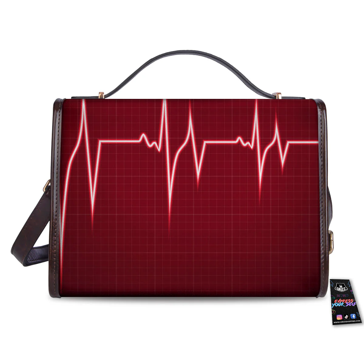 Cardiogram Heartbeat Print Women's Satchel Bag - Image 2