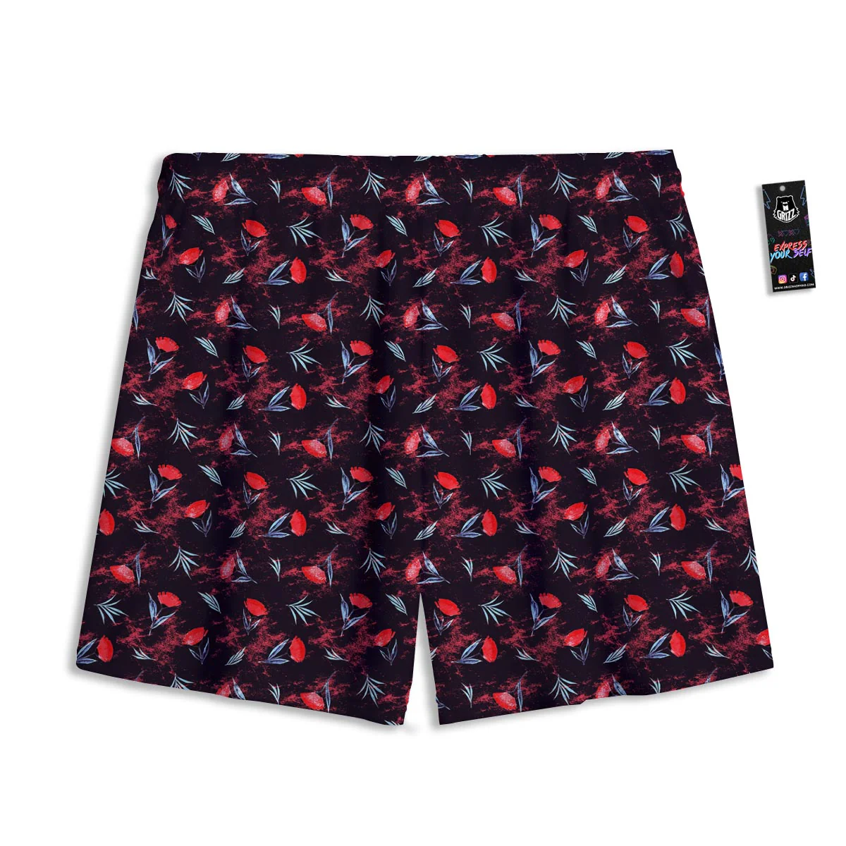 Carnation Black And Red Print Pattern Mesh Shorts - Image 2