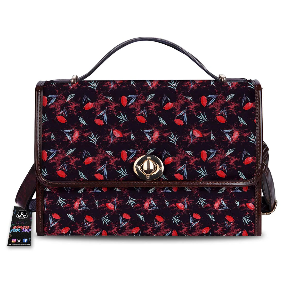 Carnation Black And Red Print Pattern Women's Satchel Bag