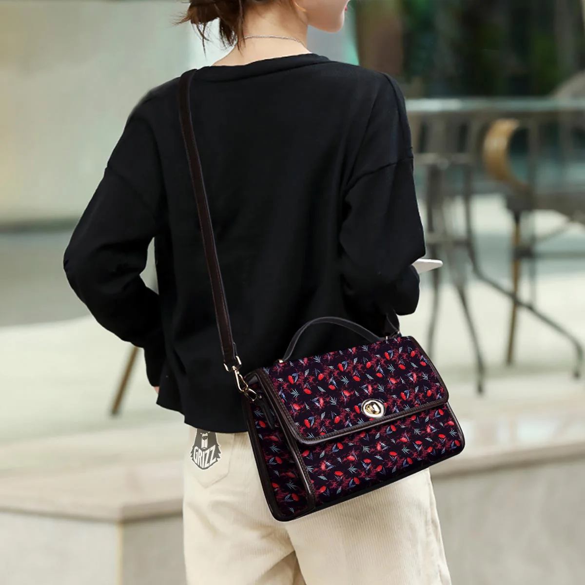 Carnation Black And Red Print Pattern Women's Satchel Bag - Image 3