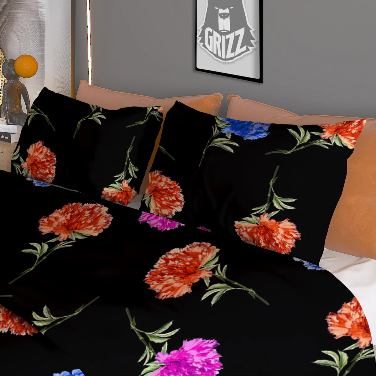 Carnation Watercolor Print Pattern Duvet Cover Bedding Set - Image 3