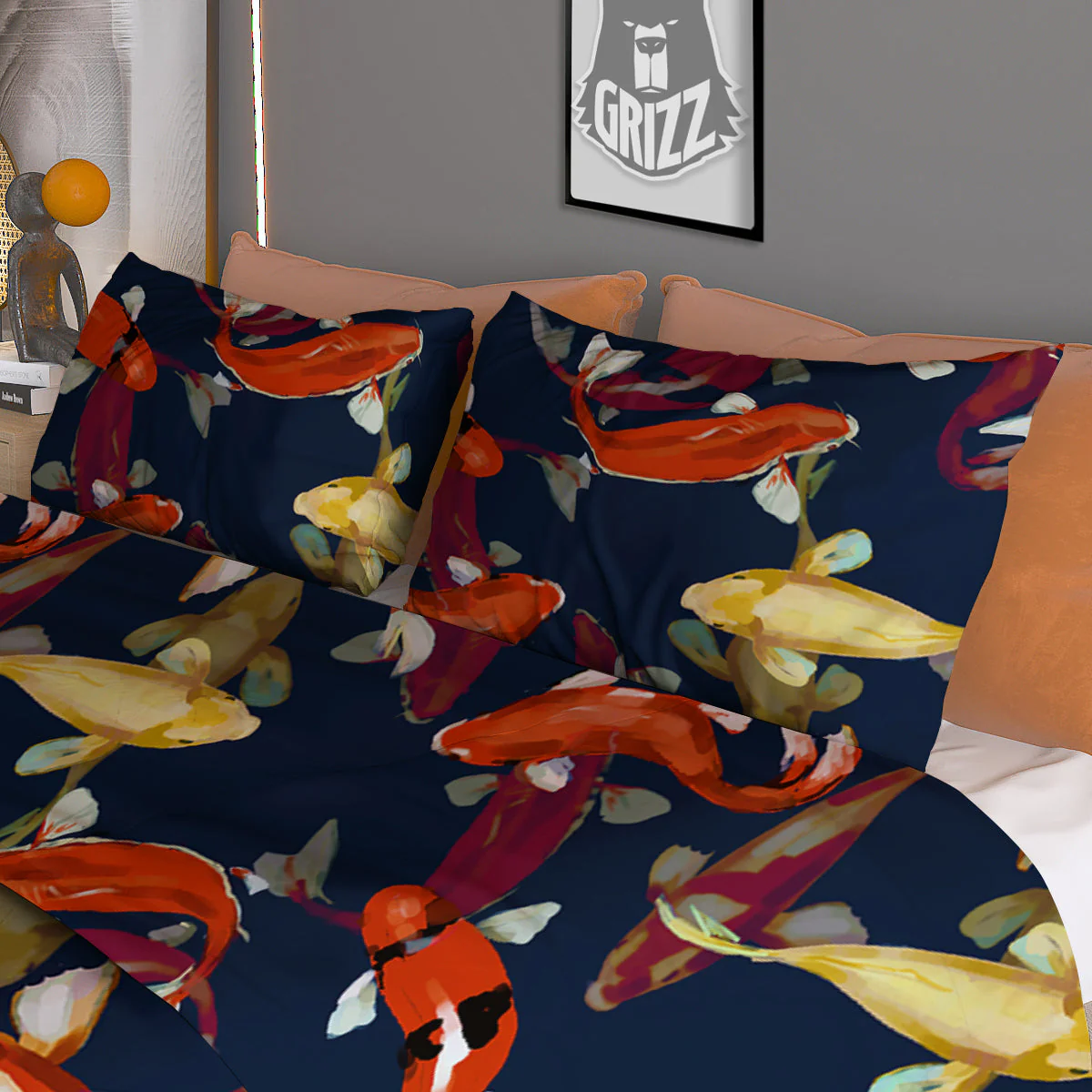 Carp Fish Koi Watercolor Print Pattern Duvet Cover Bedding Set - Image 3
