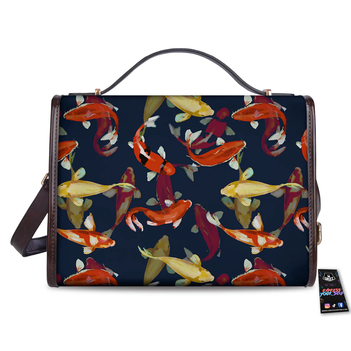 Carp Fish Koi Watercolor Print Pattern Women's Satchel Bag - Image 2