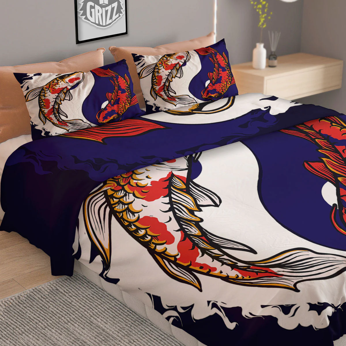 Carp Koi Fish Yin And Yang Print Duvet Cover Bedding Set - Image 2