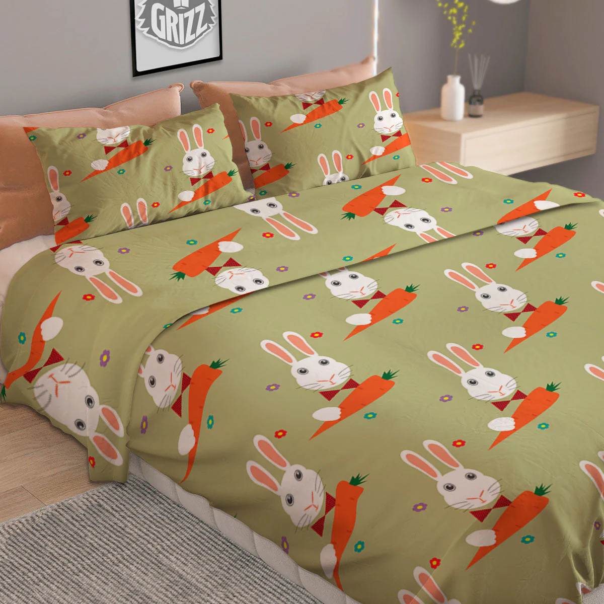 Carrot And Rabbit Print Pattern Duvet Cover Bedding Set - Image 2