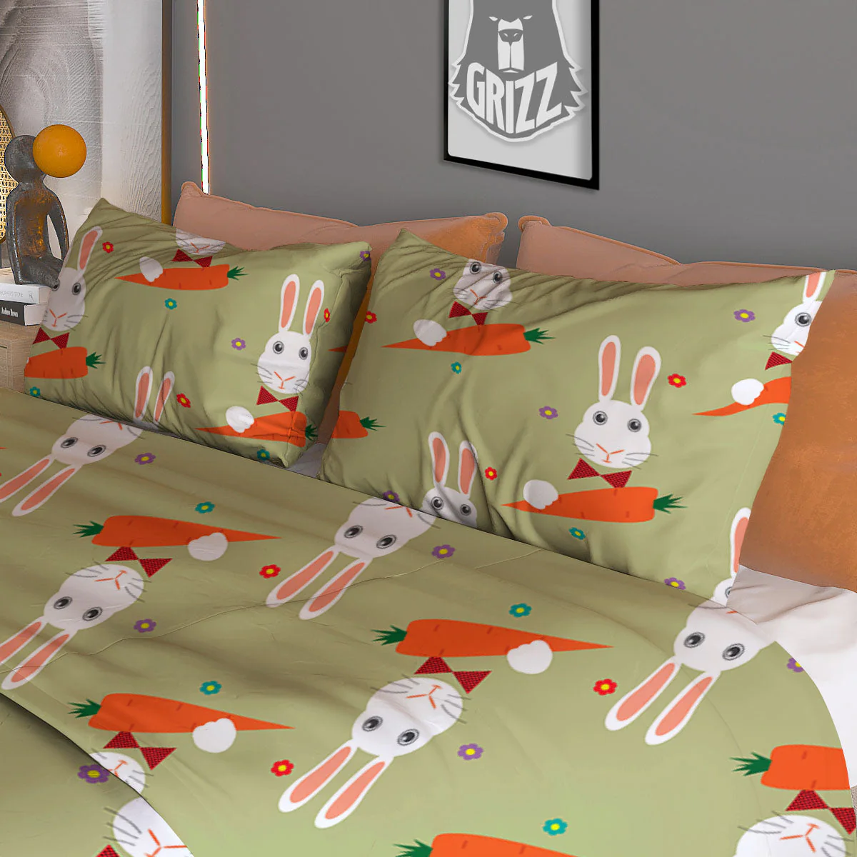 Carrot And Rabbit Print Pattern Duvet Cover Bedding Set - Image 3