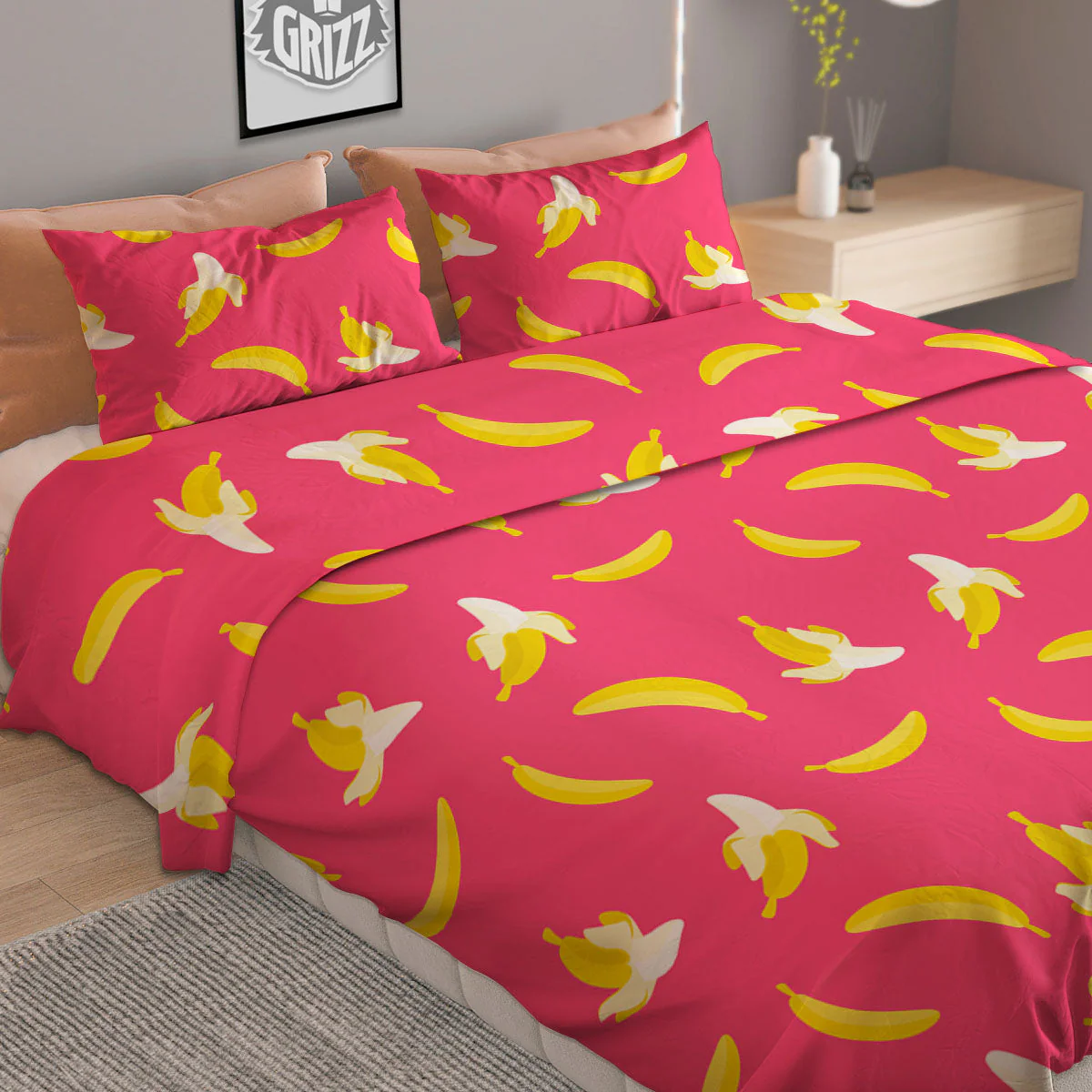 Cartoon Banana Pink Print Pattern Duvet Cover Bedding Set - Image 2