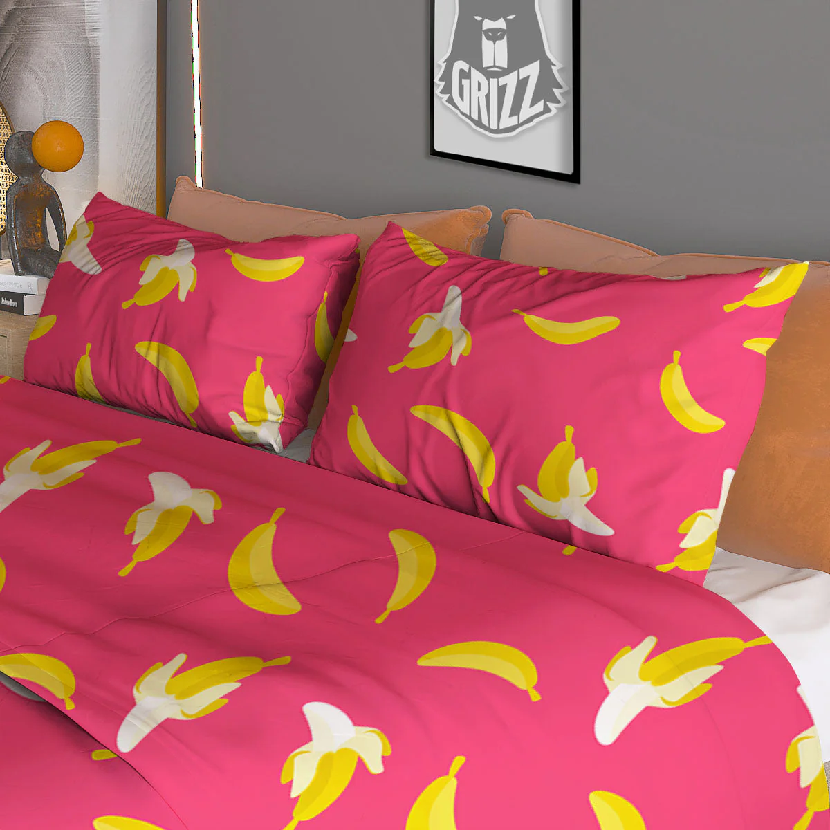 Cartoon Banana Pink Print Pattern Duvet Cover Bedding Set - Image 3